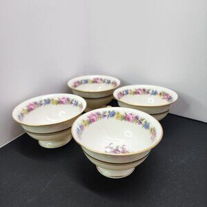 Vintage Castleton China Teacups Footed Floral Design 4'' USA Made - Lot of 4